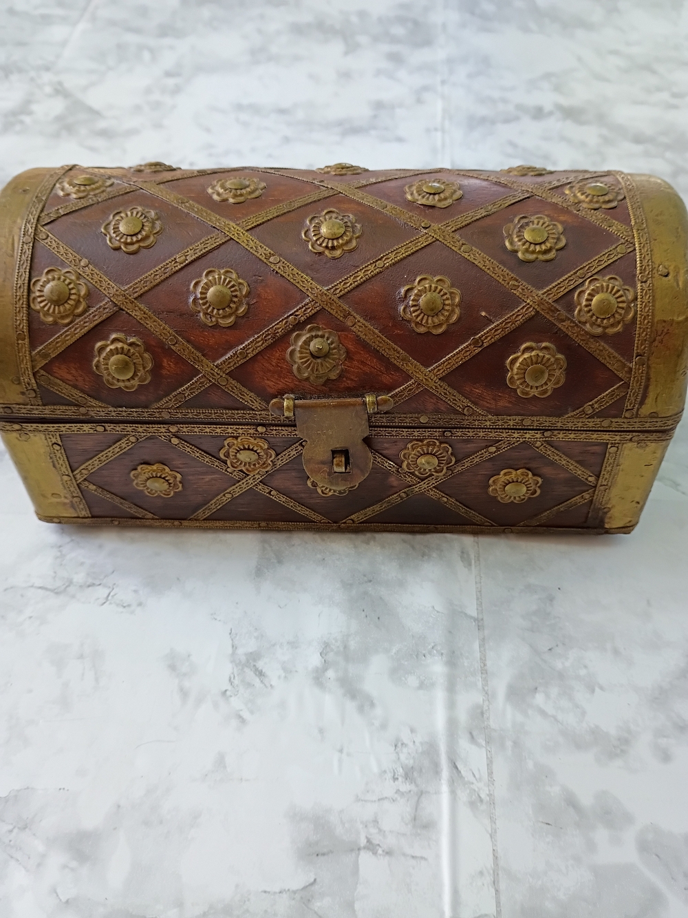 Vintage Ornate Brown Floral Dome Jewelry Chest